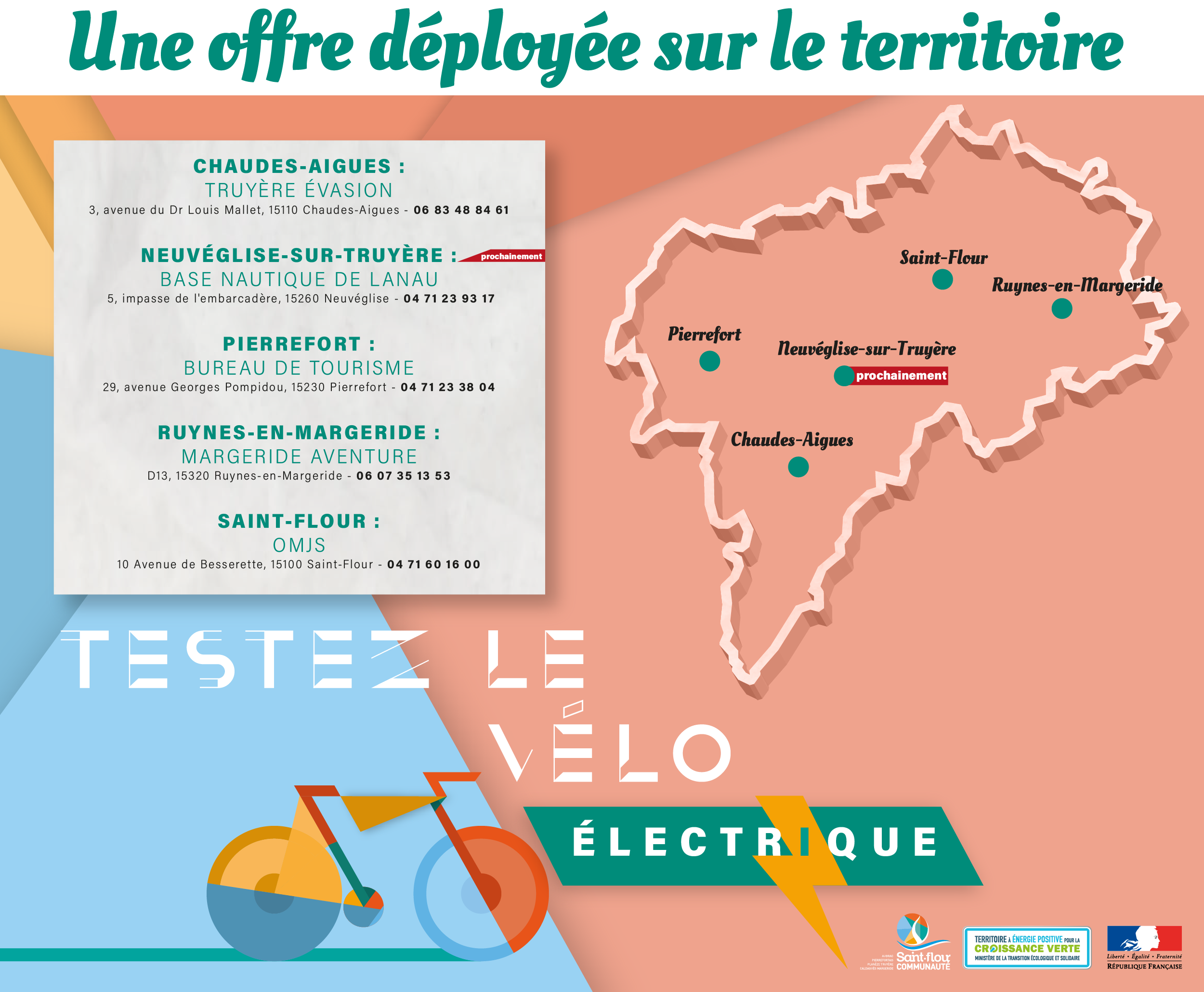 Cartographie carte déploiement offre de location saint-flour communauté vélos à assistance électrique